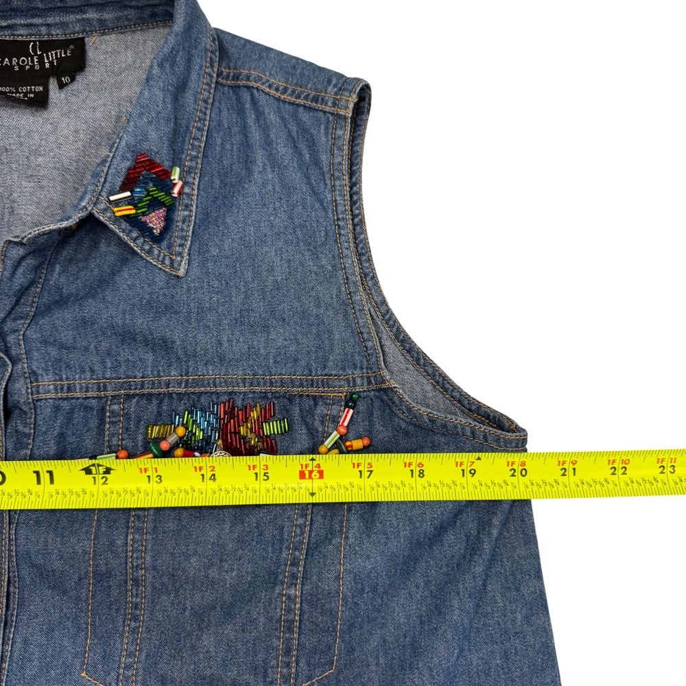 Vtg Carole Little Beaded Embellished Sleeveless‎ Blue Denim Top Sz 10 Beaded Y2K - Picture 8 of 11